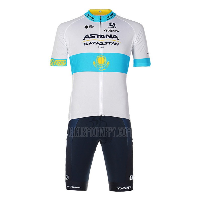 Astana Qazaqstan Team Cycling Jersey Bib Short 2023 Short Sleeve White Blue